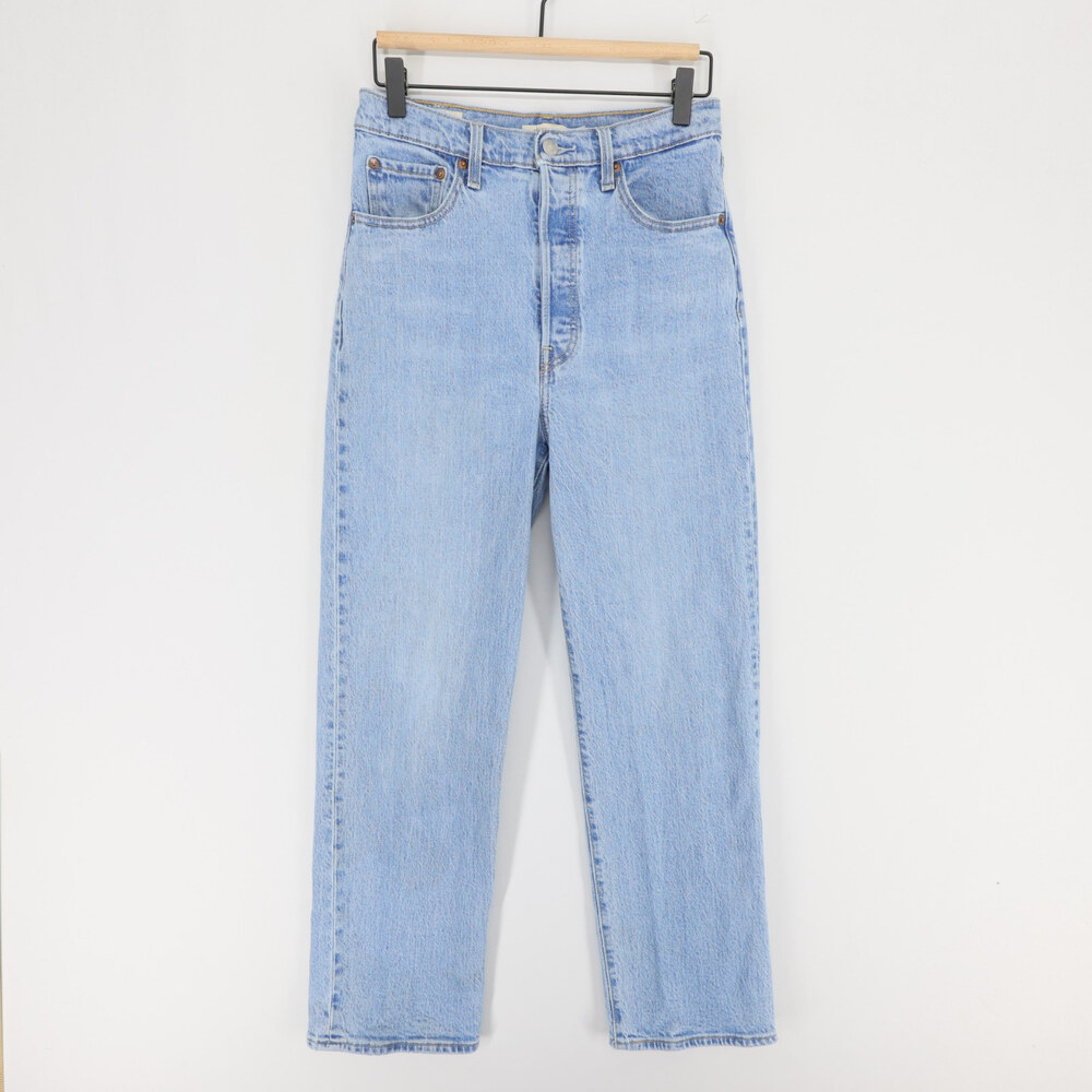 Levis Ribcage Straight Jeans Womens 28x29 Blue High Rise Button Fly Premium